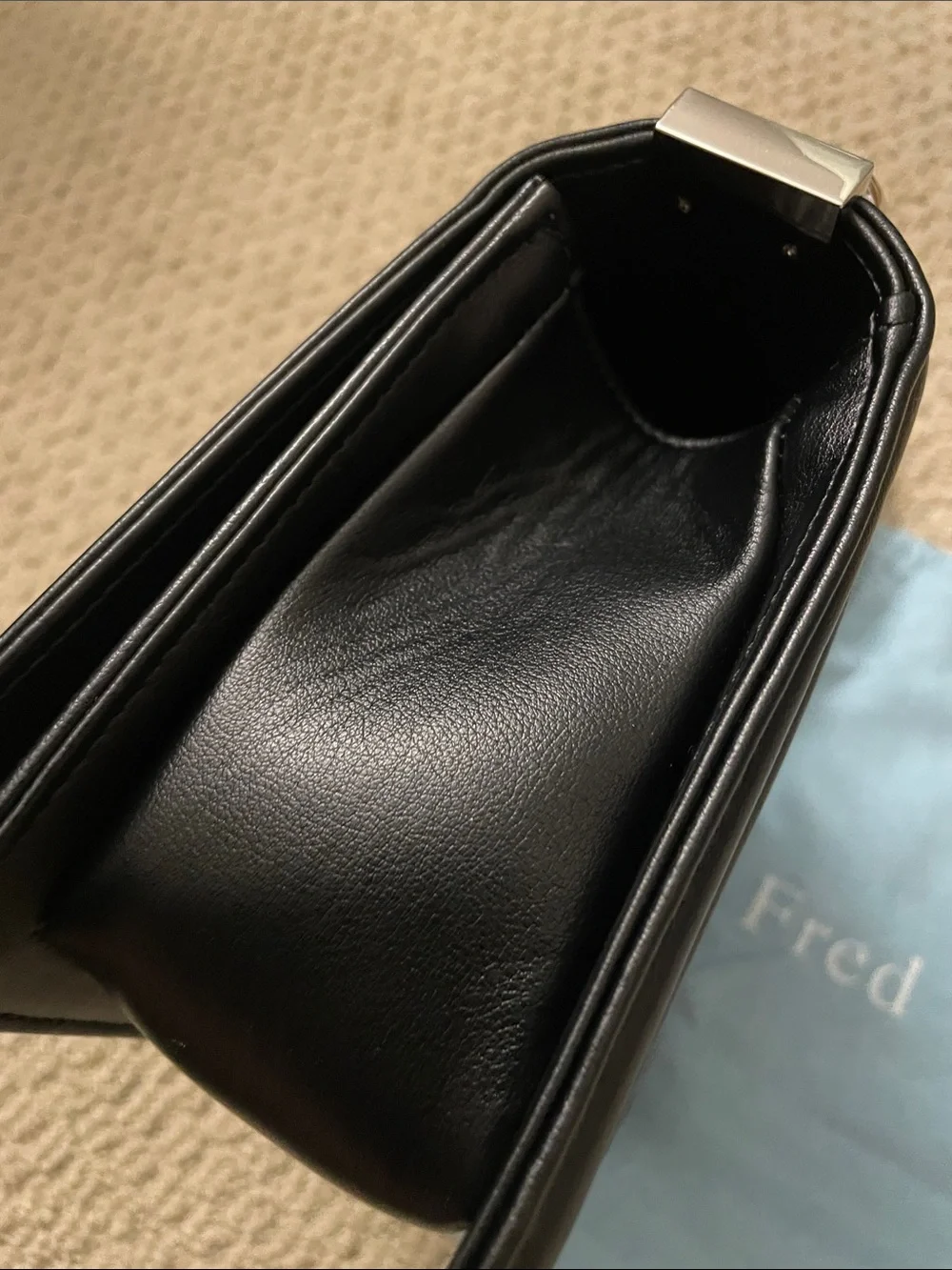 Tiffany & Fred Black Chevron Leather Crossbody with Silver Chain - Picture 6 of 14